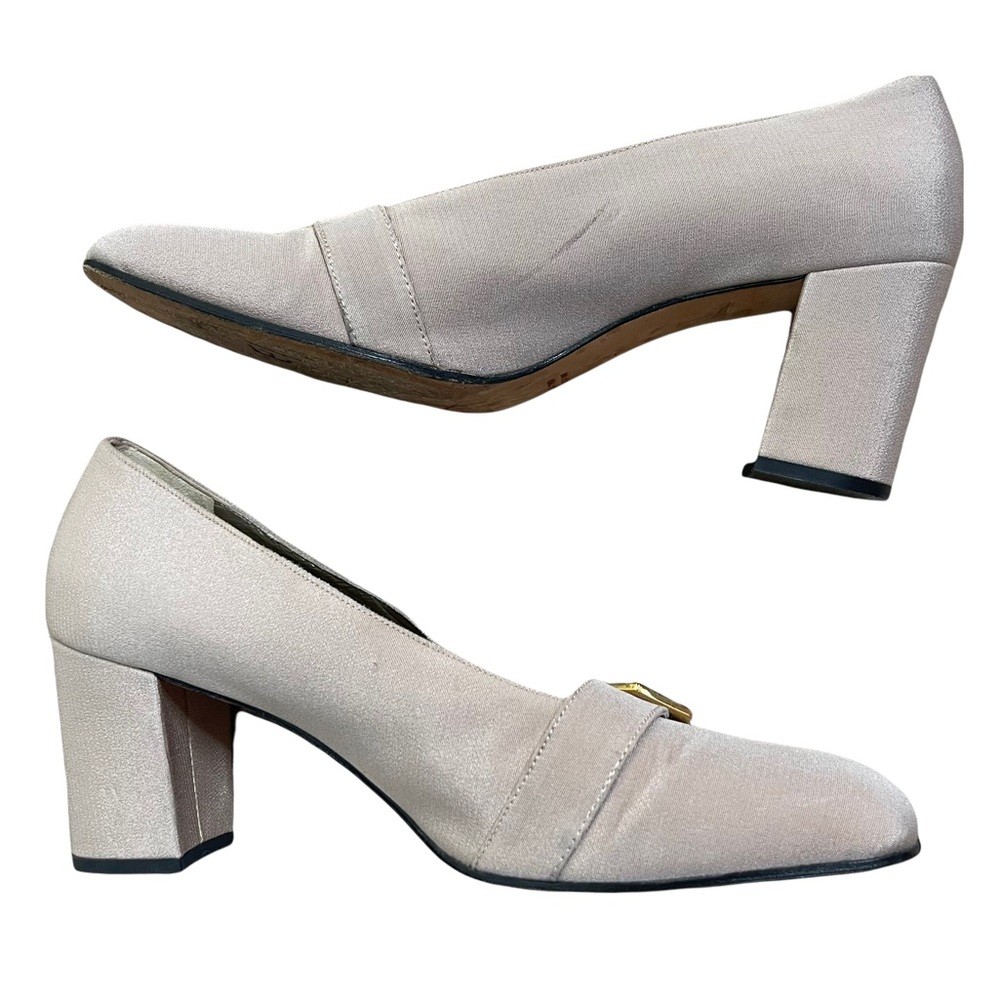 Yves Saint Laurent YSL buckle square toe block heel pumps size 7 vintage - Picture 2 of 8